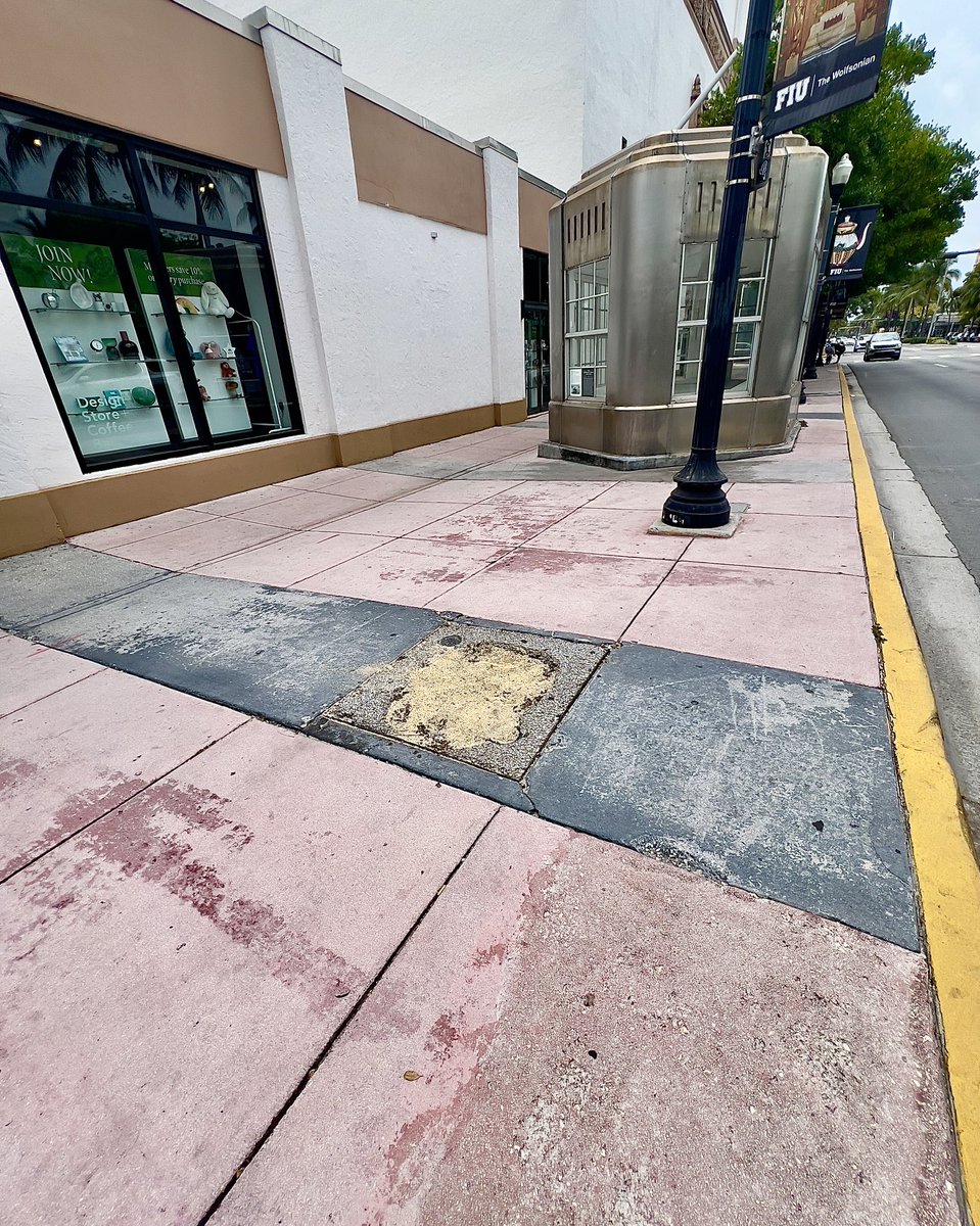 This is in front of the Wolfsonian. You couldn’t be any more heart of South Beach if you tried. So why has shoddy utility work been allowed to fester — including the ghastly tripping hazard for people with visual and mobility disabilities? ⁦@StevenMeiner⁩ #DisabilityTwitter