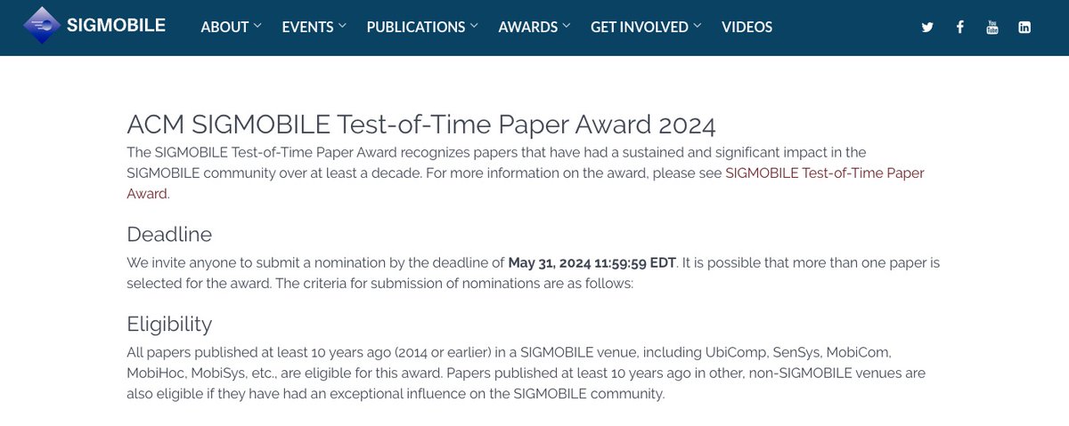 Call for nomination: ACM SIGMOBILE Test-of-Time Paper Award 2024
(Deadline: May 31)
sigmobile.org/grav/awards/te…
