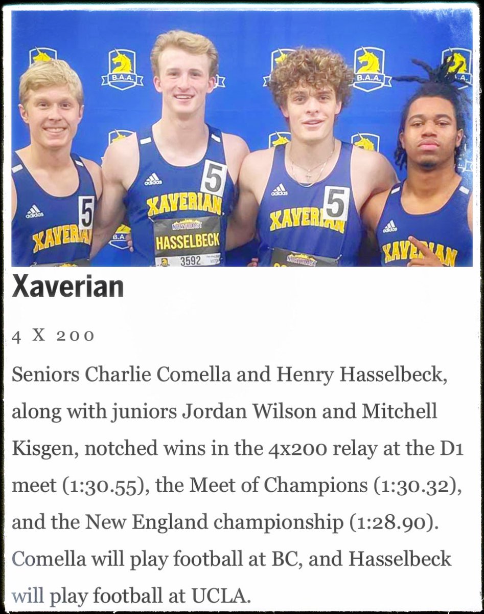 #theSIX Congrats to this electrifying quartet on their selection! They are @XBXCTF’s (LtoR) 𝐌𝐢𝐭𝐜𝐡𝐞𝐥𝐥 𝐊𝐢𝐬𝐠𝐞𝐧, @HenryHasselbeck, @charliecomella4, and @jordan_wilson_2 🎖️ bostonglobe.com/sports/high-sc…