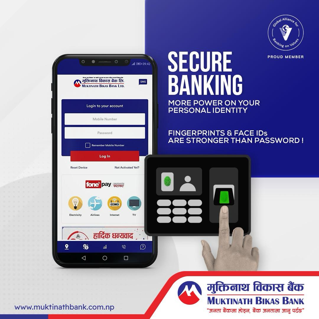 Face ID and fingerprints offer robust security for mobile banking, providing stronger protection.

#muktinath #bestapp #MNBBL #offer #easypayment #onlinepayment #muktinathsmart #mobilebanking #bankingmadeeasier #swifter #faster #muktinathbikasbank #banksafe