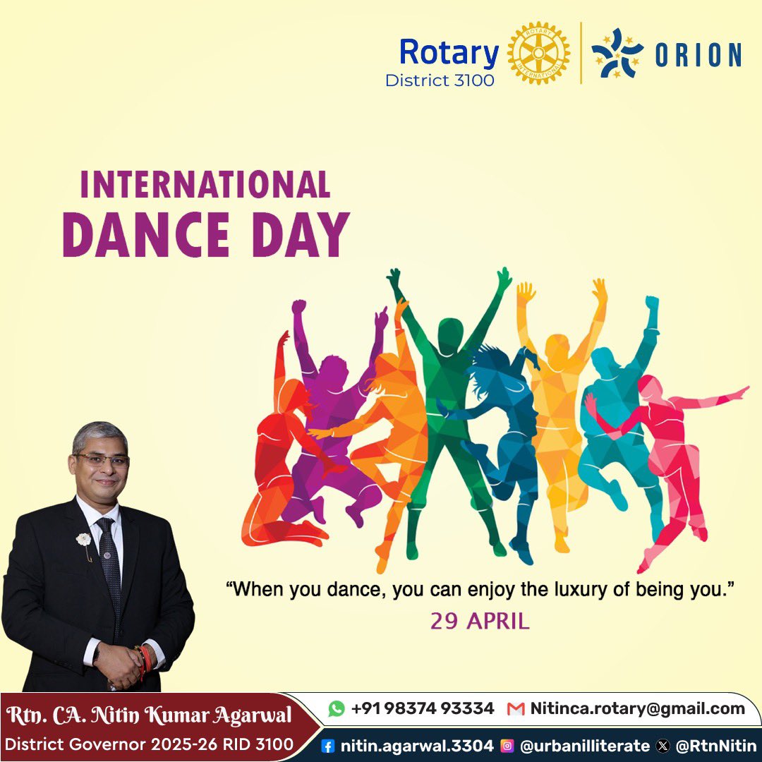 Dance is the hidden language of the soul….Dance is pure bliss.. नाचे खुदा कि बन्दा नाचे नाचे सूरज, चन्दा नाचे नाचे मुक्त साधु संन्यासी औ चौरासी फन्दा नाचे। एक बार मन मोर नाचता, पोर पोर सौ बार नाचता। #InternationalDanceDay #Rotary #अंतरराष्ट्रीय_नृत्य_दिवस #BeingRotarian…