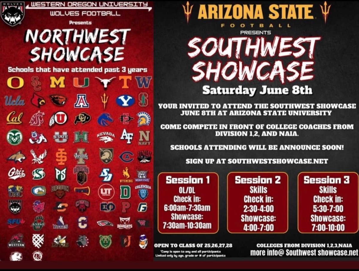 Thank you @TheSWShowcase for the camp invite! @BrandonHuffman @HIGLEYFOOTBALL @COYjuniorB @CoachHolguin16 @JUSTCHILLY @gridironarizona @azc_obert @PrepRedzoneAZ @247Sports @Sports360AZ @N_Rock17 @JReyes_NP @cab_training @TopPreps @thehonestupdate @KennyDillingham @ASUFootball