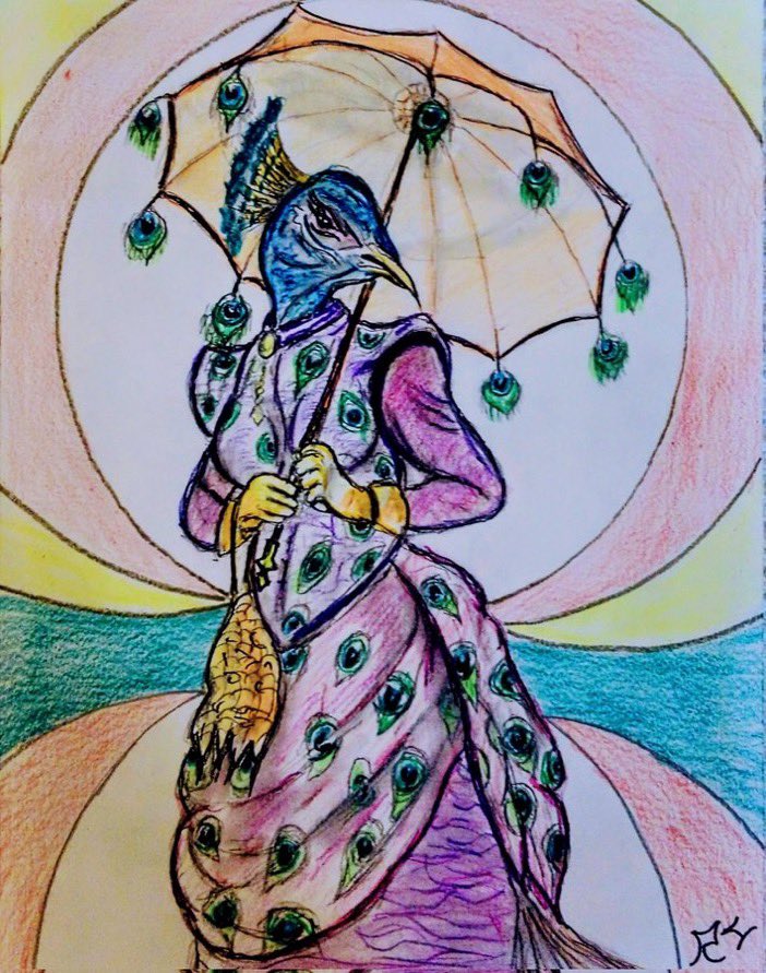 Here's an OC I created

Penelope Peacock 
the purdy burdy with a Parasol. ☔ 🦚
#ocart #artistontwittter 🧑‍🎨