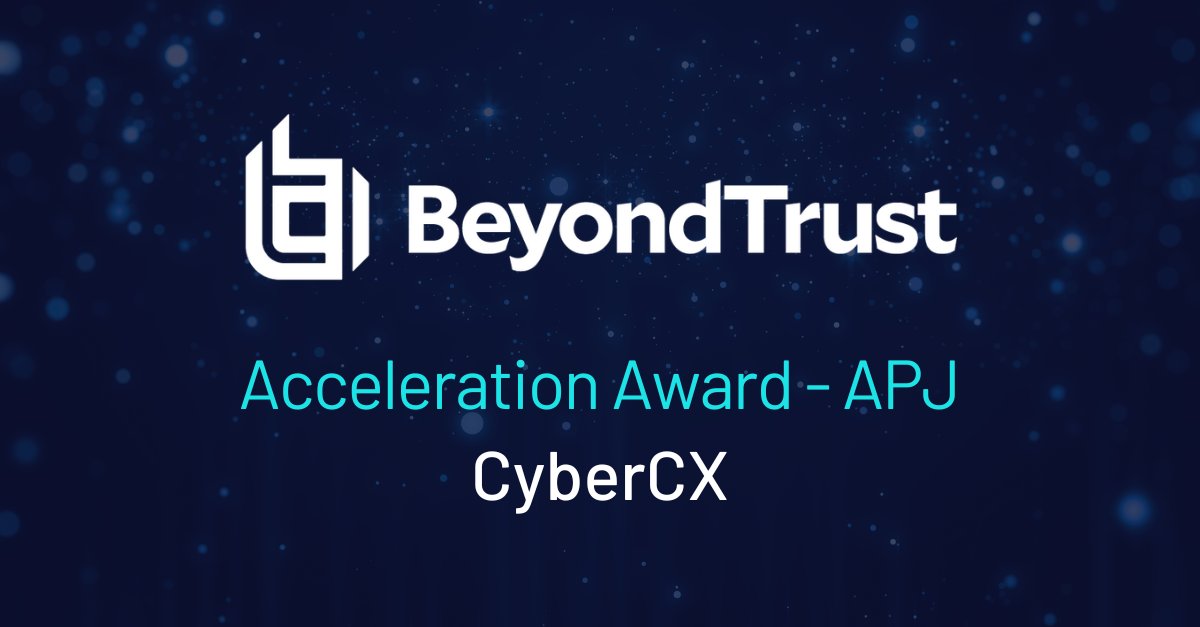 CyberCX is honoured to have received the Acceleration Award from @BeyondTrust's Asia Pacific and Japan (APJ) Partner Experience Awards 2024 🏆 Our thanks to BeyondTrust for this prestigious recognition, and we look forward to another successful year of partnership 🤝