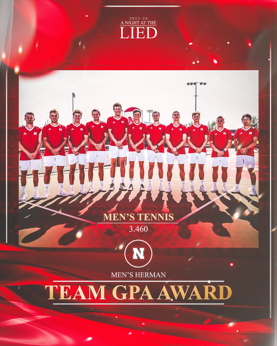 Huskers's tweet photo. @HuskerWGolf 📝 Men's Herman Team GPA Award 📝

🏆 @HuskerMTennis | 3.460 https://t.co/k30xKnVLU1
