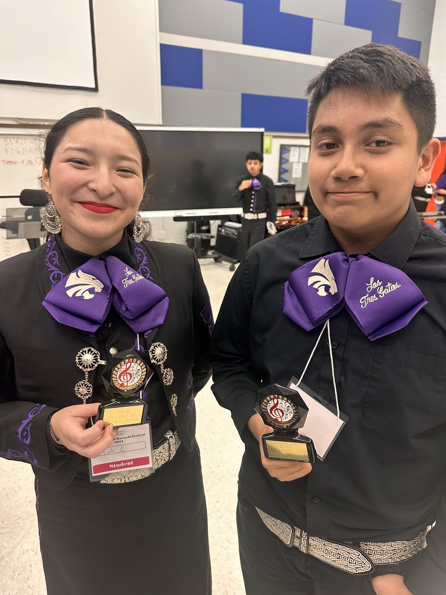 Outstanding musicians chosen by Mr. Longoria at the Fort Bend ISD festival. Great job to our HS Gabi Castro and our MS Amir Dosal. We are very proud of all you!