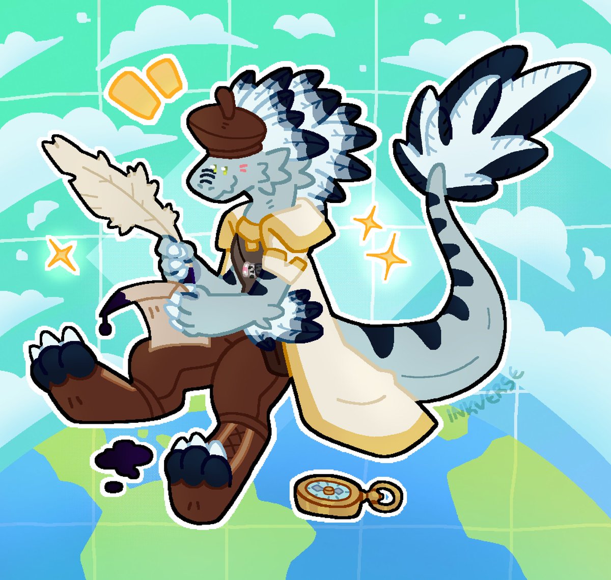 A cartographer utahraptor mapping out the geography surrounding him with his unique touch ✨🗺️

[C☀️mmission work!]