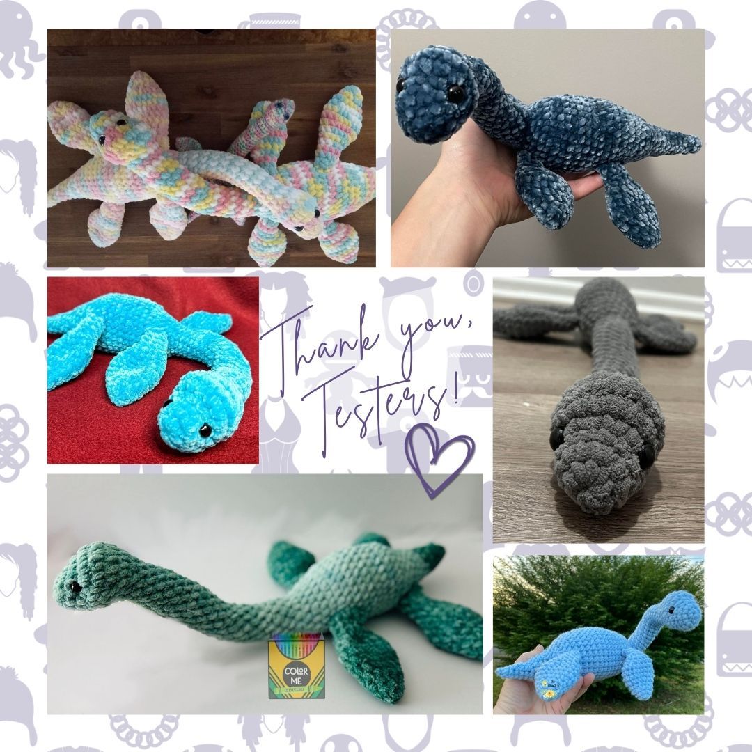 Throughout the week we'll be highlighting those who tested our Nessie crochet pattern. Small businesses/independent artists rely on community support. I am truly grateful for the love and interest from pattern testers. Thank you so much. 💜 #shopsmall #lochnessmonster #yarnbender