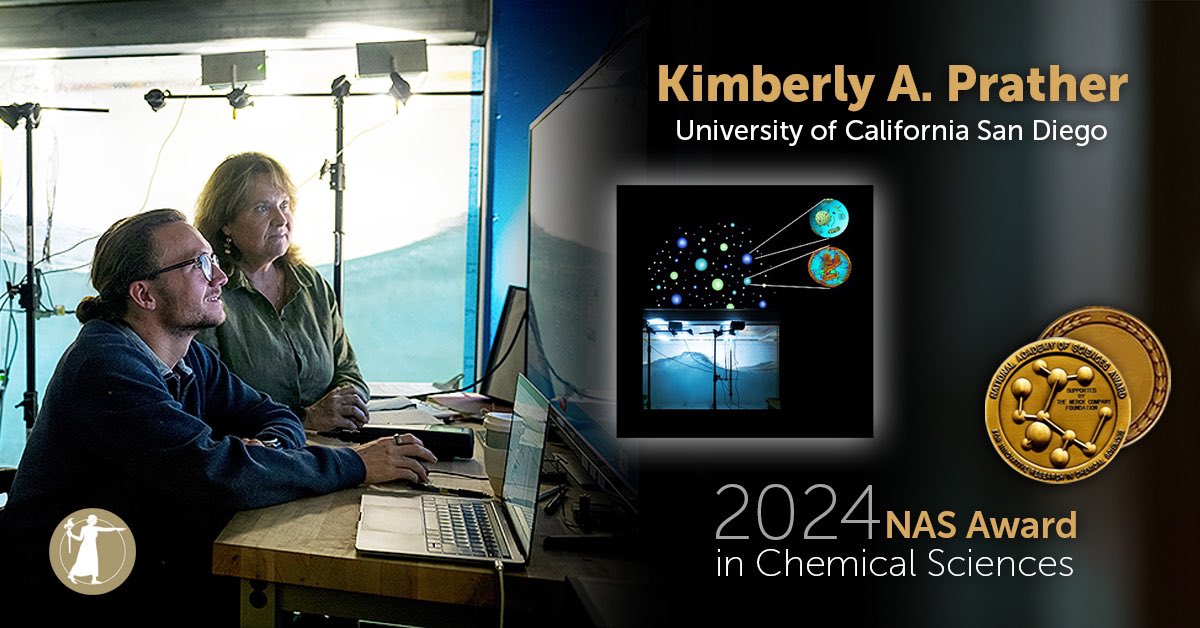 Congratulations to Kimberly A. Prather, @kprather88, of @UCSanDiego, winner of the 2024 @theNASciences Award in Chemical Sciences for her pioneering research on aerosols! Watch her accept the award at the 161st NAS Annual Meeting, @theNASciences. #NASaward #academia #chemistry