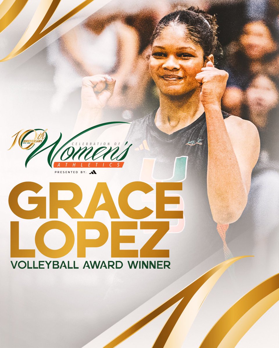Congratulations to Grace Lopez for receiving Miami’s Celebration of Women’s Athletics award for volleyball 🙌 We are so grateful that you’re a Hurricane!