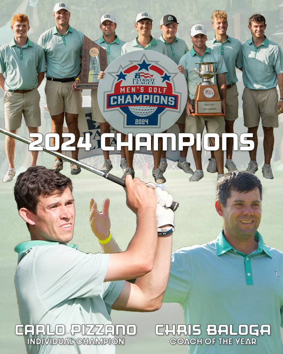 .@GreyhoundsGolf is coming home with hardware! 🏆 2024 @PatriotLeague Team Champions 🥇 Carlo Pizzano - Individual Champion ⭐️ Chris Baloga - Coach of the Year loyo.la/4dkH1tK #gohounds | @GolfCoachesAssn