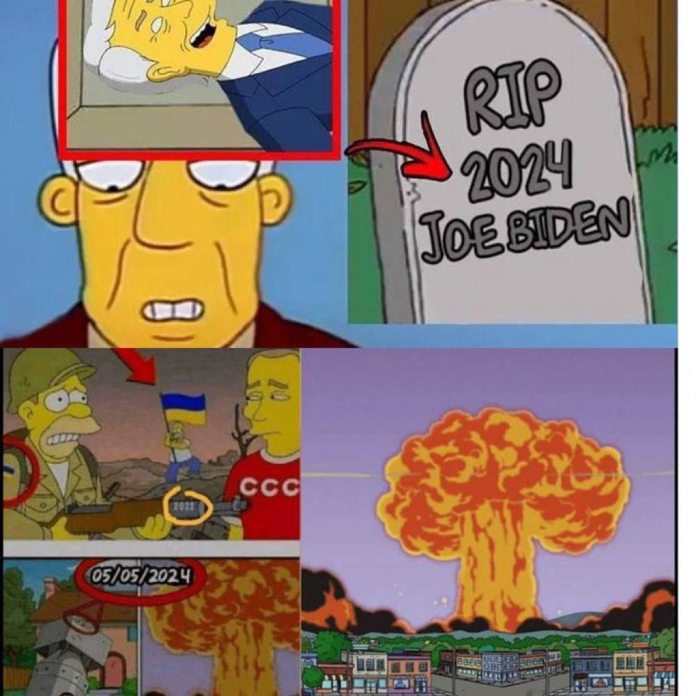 🔥NUCLEAR EXPLOSION IMMINENT AND JOE BIDEN IS A GONER🔥The Simpsons have made some very accurate predictions. How do you feel about the ones below? Comment, share, follow! Or not… whatever.