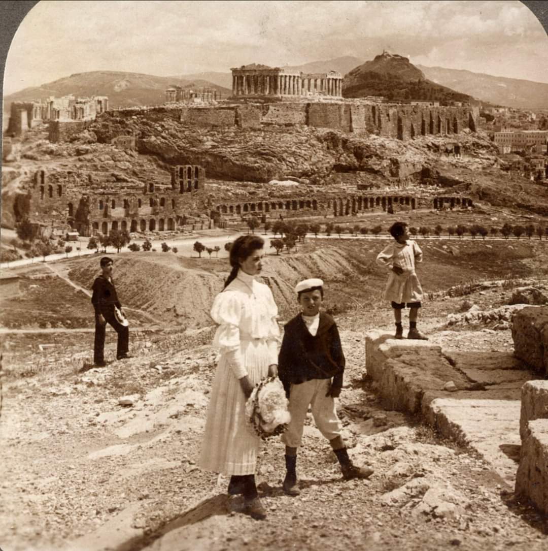 A stunning view of Athens, Greece and the Acropolis in 1900.