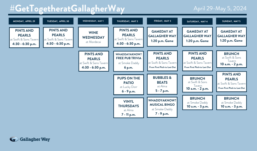 GallagherWayChi's tweet photo. It's happy hour season at #GallagherWayChi!

Join us for:
🦪 Pints &amp; Pearls at @swiftsonstavern
🐶 Pups on the Patio @dorr_lucky
❓ Trivia at @swiftsonstavern &amp; @thesmokedaddy
🍺 Daily specials at #mordecai
Tag who you want to #GetTogetheratGallagherWay with for happy hour below! https://t.co/U1Es5mHS5M