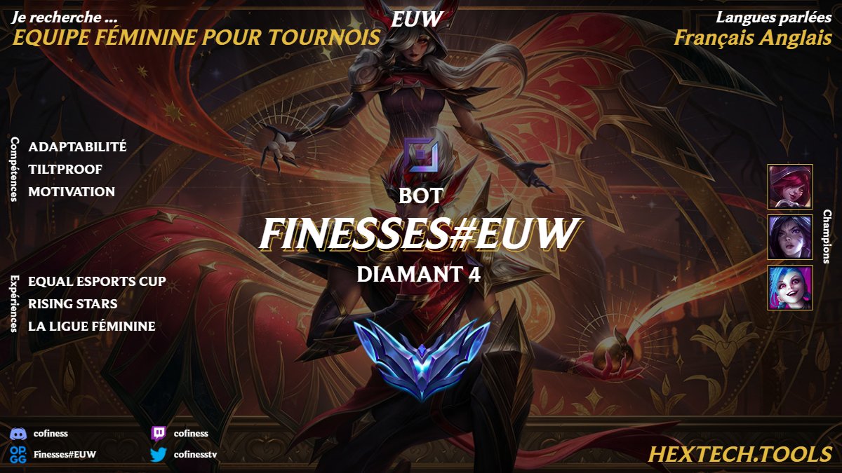 Hello je cherche une équipe féminine pour faire notamment le tournoi Storm Takeover et peut-être plein d'autres !!
Discord : cofiness
Merciii