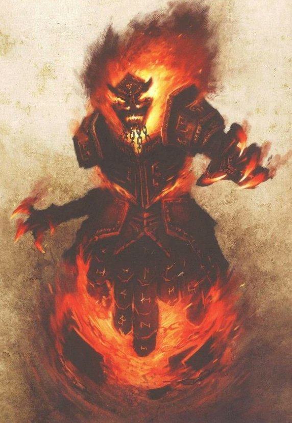 'Hear the summons of Hashut! The Dark Father calls you to slaughter, Blood and fire exhorts you to war! Hear the summons of Hashut! Stretch your limbs of blood-oiled steel, The Dawi-Zharr march forth once more! Answer the summons of Hashut!' —From the K'daai rituals of awakening