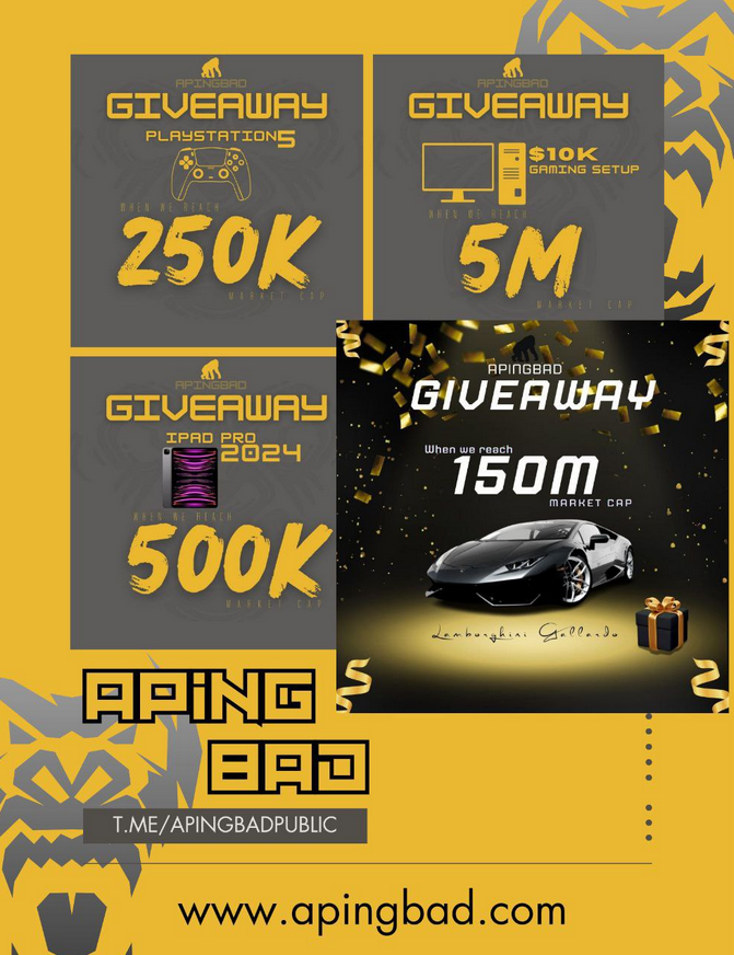 Apingbad's tweet photo. If you haven't already checked us out, now's a great time!
#APINGBAD on #Solana is finally answering the age old question of "Wen Lambo?"π«‘
At 150M MC, we're giving away a Lamborghini Gallardo!
πππ
Giveaway details can be found in our TG
ππ
https://t.co/YZL6xMpcZq https://t.co/nFDJXDbjvK