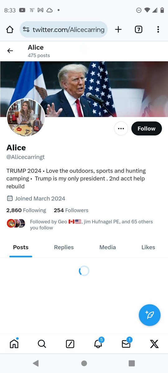 **** FAKE MAGA ACCOUNT **** @Alicecarringt Reported as Spam This is a reposter for monetized accounts - platform manipulation. She is using stolen photos and her following ratio shows she is desperate for suckers. @elonmusk