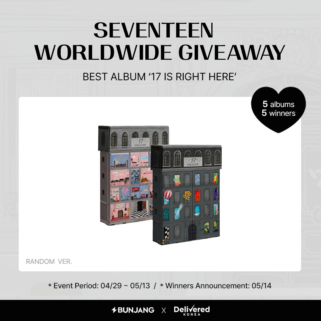 SEVENTEEN '17 IS RIGHT HERE' GIVEAWAY 

Are you ready for Seventeen's comeback? 😎We're collaborating with Bunjang for a special giveaway! You could win one of five SEVENTEEN BEST ALBUM '17 IS RIGHT HERE' with FREE international shipping! 😍

🤔How to Enter: 
1. Follow…