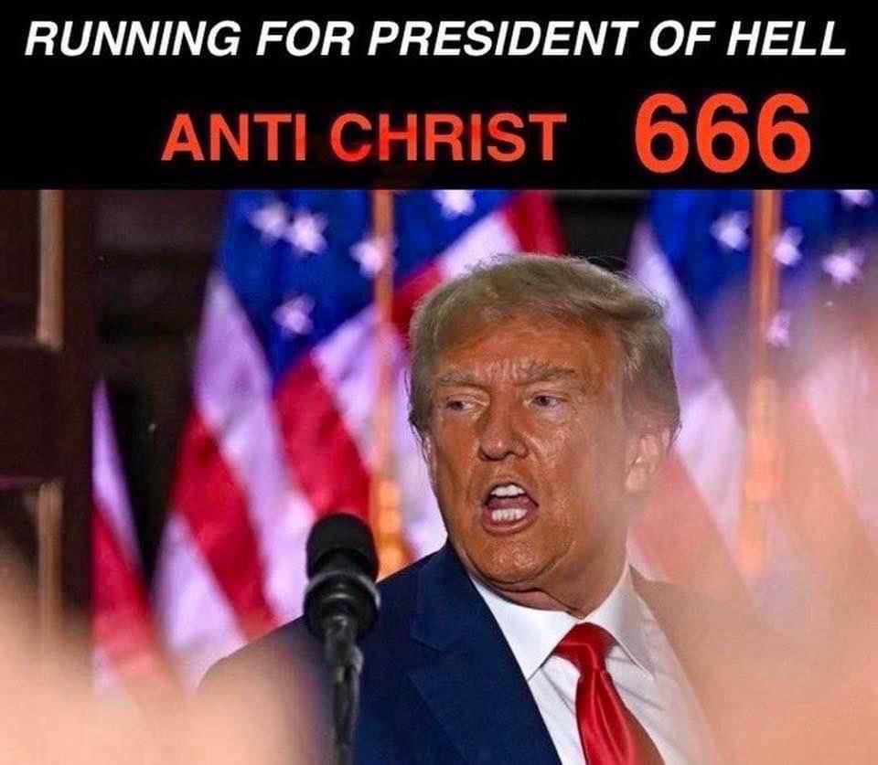 MissionArtist's tweet photo. Repent! The End Time is coming! #apocalypse
#trump2024
#trump
#demonicstate
#endtime
#armaggedon
#orangesatan
#damnation
Jesus Christ would NOT vote for this blasphemous symbol of idolatry.
Canβt you see the mark of the orange beast on this sinner?
π₯π₯βοΈπ₯π₯ https://t.co/4Z2QCQxxvf