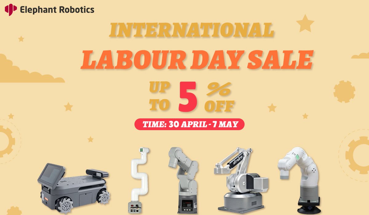 CobotMy's tweet photo. 🎉 Get ready for the #LabourDaySale on #AliExpress! 👏 From Apr 30 to May 7, enjoy a 5% discount on all robotic arm purchases.  It's the perfect opportunity to enhance your automation projects or #robotics collection. 🛒Shop now👉 https://t.co/kqkHRNdxOG 
#RoboticArms #Tech #ai https://t.co/kRCpNxEeTp