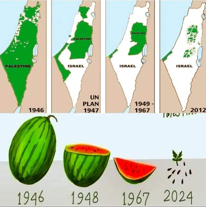 Meski wilayah Palestina mengecil, namun bibit2 'semangka perjuangan' menyebar dan tumbuh di banyak tempat di dunia 😴
