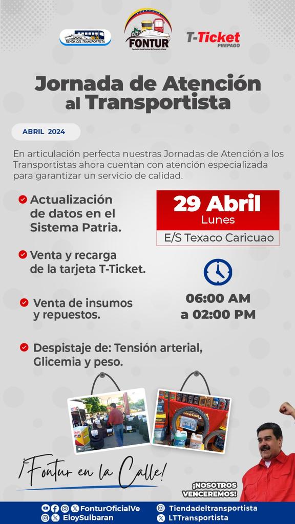 📢 Iniciaremos la semana trabajando en la E/S Texaco de Caricuao.

 Habrá despistaje de tensión arterial, glicemia y peso 🏍️🚌🚙

¡Nos vemos en Caricuao!📍

<a href="/NicolasMaduro/">Nicolás Maduro</a> 
<a href="/rvaraguayan/">Ramón Celestino Velásquez Araguayán</a> 
<a href="/ELOYSULBARAN/">Eloy Chiquitín</a>

#UniónYAcciónPatriótica