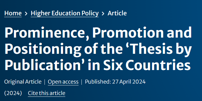 Pleased to share our analysis of policies related to the #doctoral #Thesis #PhD by #publication (TBP) in 🇦🇺🇯🇵🇳🇿🇪🇸🇿🇦 🇬🇧 The position of the TBP across countries is not consistent, with implications especially for examination, which often crosses borders. link.springer.com/article/10.105…