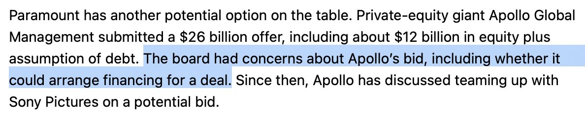 MasaSonCap's tweet photo. Screenshot from the WSJ tonight

I repeat, the Apollo deal is fugazi. There is no financing

AMC Networks just raised secured debt at 10.25% https://t.co/cPYIlnMqSZ