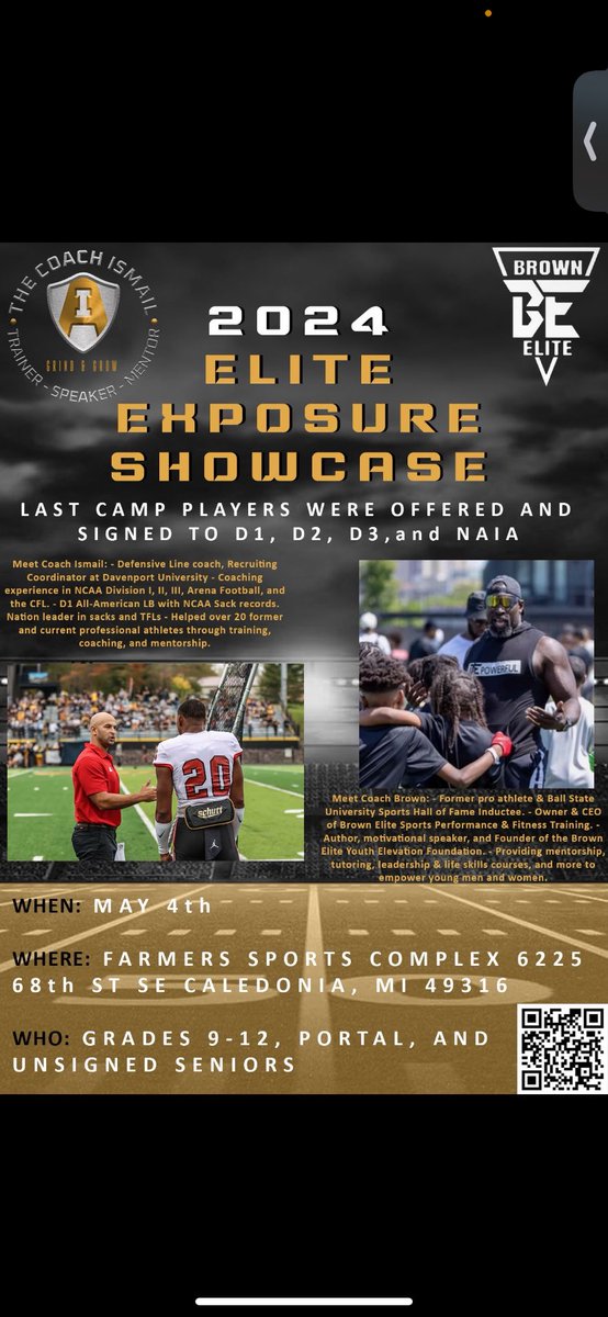 I will be in Caledonia on 5/4 for the Elite Exposure Showcase. Thank you for the invite @TheCoachIsmail. @PHSPanthersFB