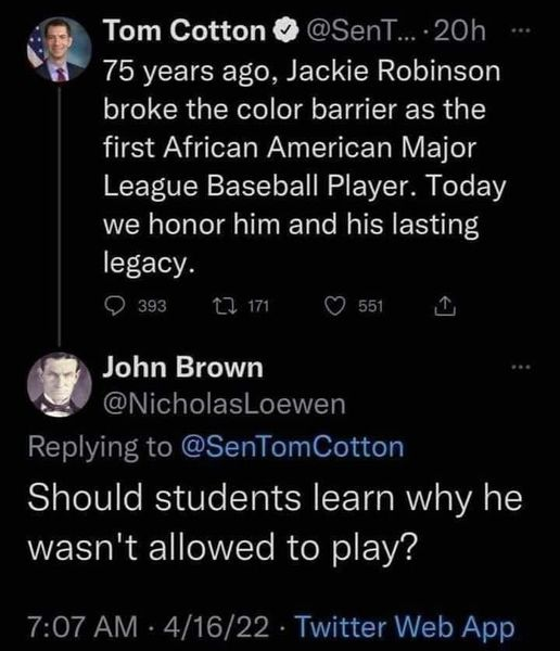#BlackHistoryandConnections #JackieRobinson #TomCotton #BookBans #GOPRacism