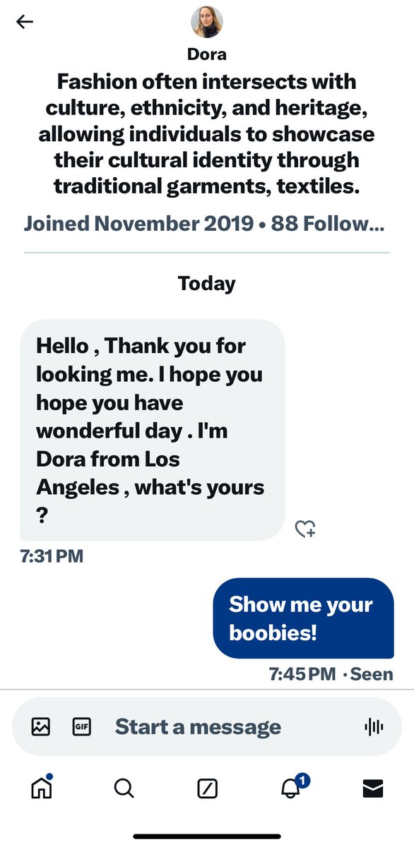 I didn’t “looking her.” Still, why don’t bots ever take me up on this request?