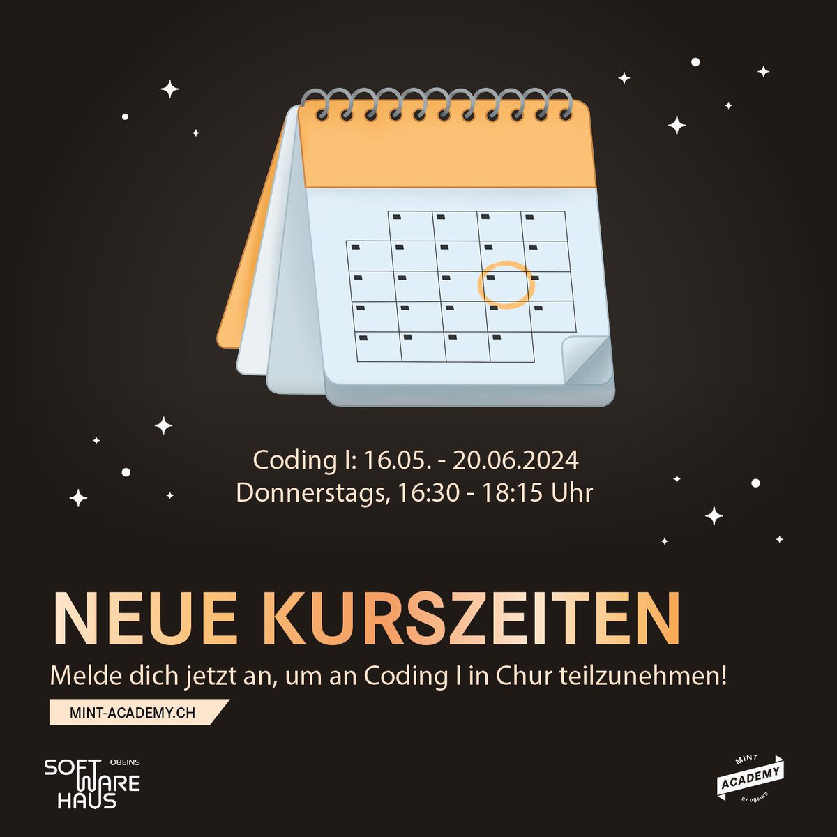 mint_academy's tweet photo. Neue Kurszeiten!  📅
Der Kurs "Coding I" in Chur findet jeden Donnerstag von 16:30 bis 18:15 Uhr statt. Starte dein Coding-Abenteuer am 16. Mai und entdecke die Welt des Programmierens in 6 aufregenden Wochen! 💡 

#MINTAcademy #MINT #chur #programmieren #coding #lernen #kurs https://t.co/WufNcXKM8j