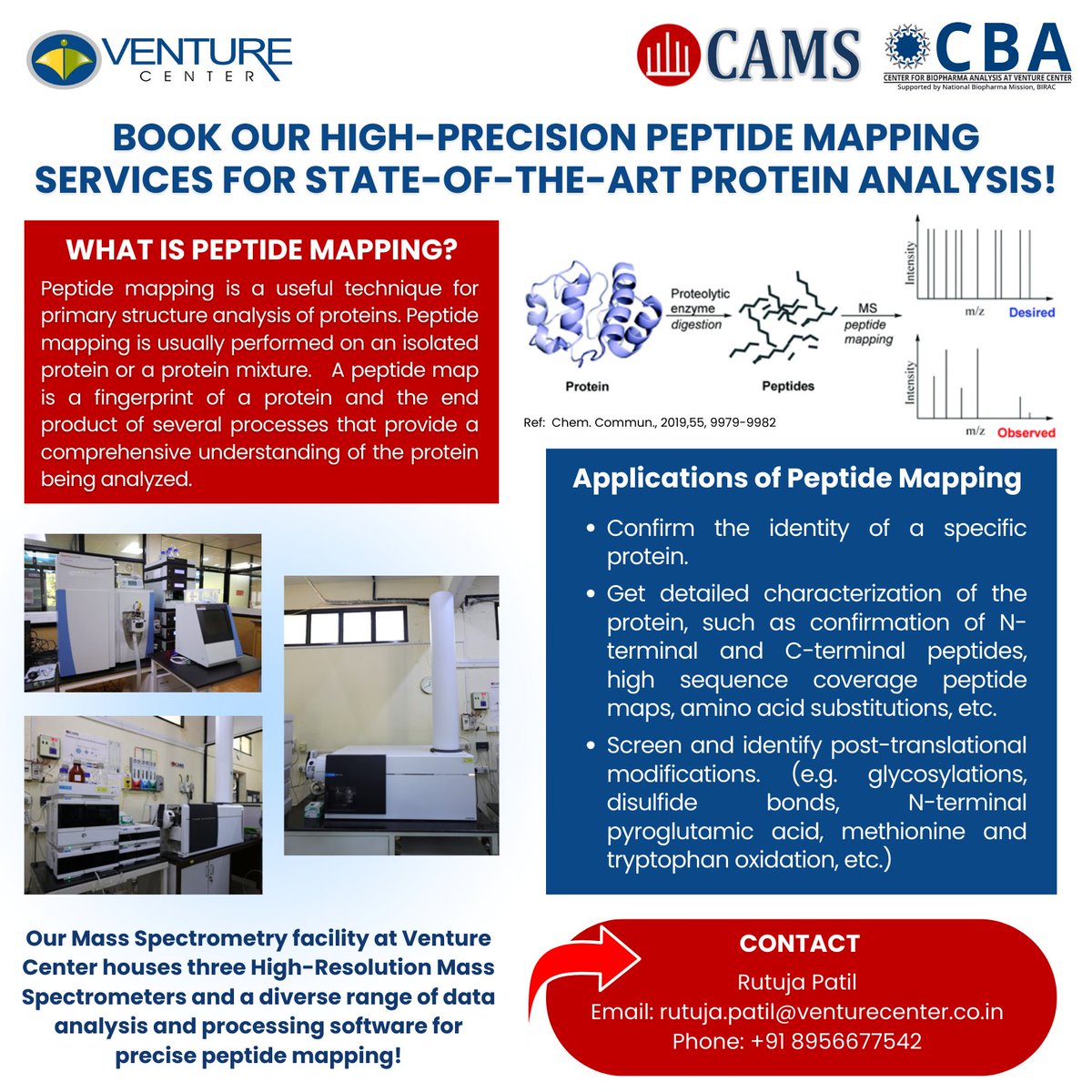 Book our high-precision peptide mapping services for state-of-the-art protein analysis! Our high-resolution mass spectrometers & diverse data analysis and processing software support reliable protein identification & characterization🧬 @premnathv6 @EdnaJoseph04 @venture_center