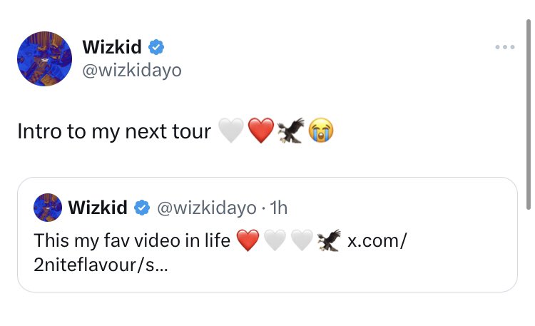 nsmnewsng's tweet photo. Odumeje and Flavour “who you” video , into to my next tour - Wizkid https://t.co/uTXG8dr8nh