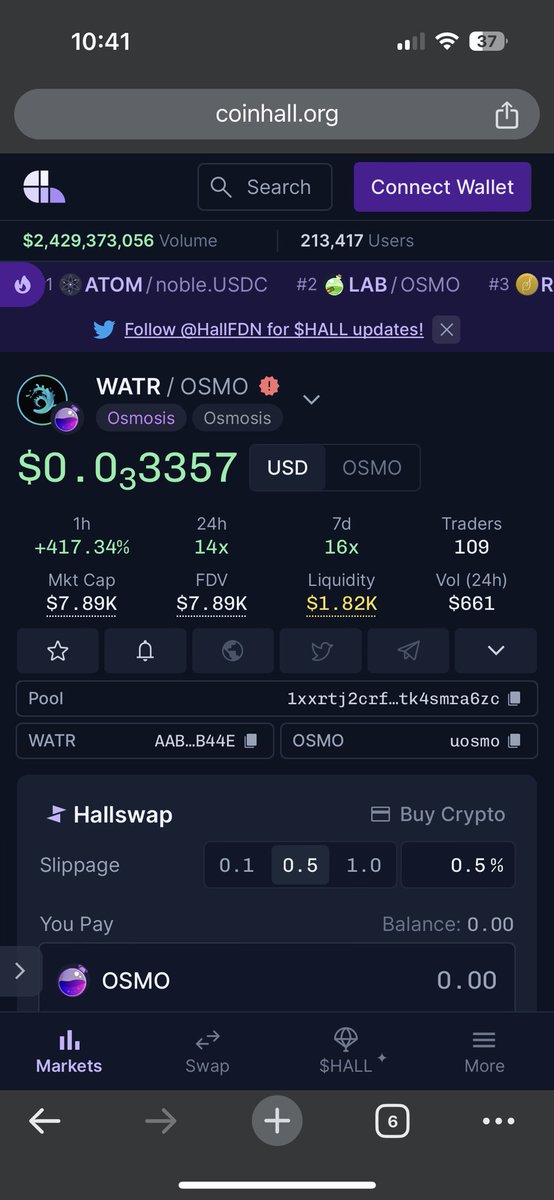 $WATR continues to flow…

coinhall.org/osmosis/osmo1x…

#Meme ?
