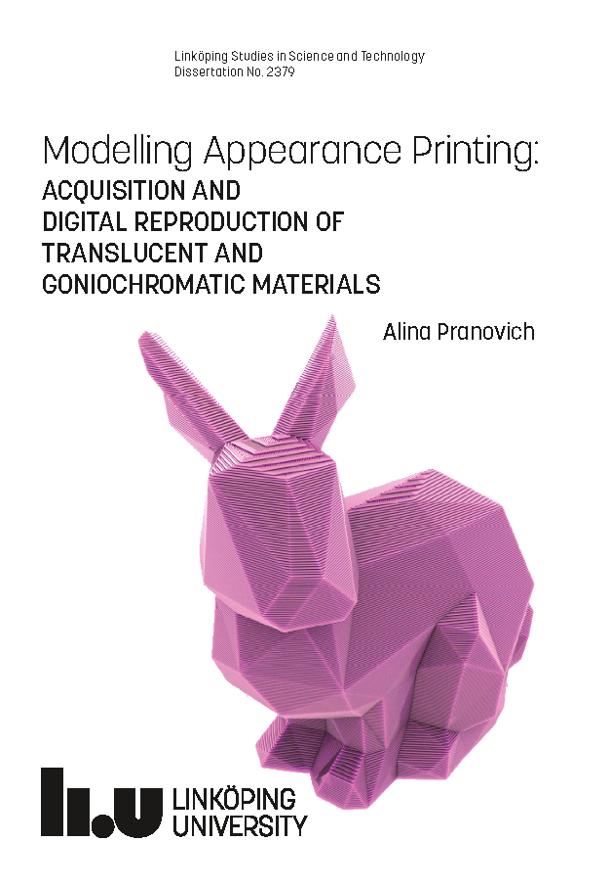 Ph.D. defence this week: Alina Pranovich, Modelling appearance printing Friday 3 May, 09:15 in K3, Kåkenhus, Campus Norrköping, Norrköping urn.kb.se/resolve?urn=ur… #LiU