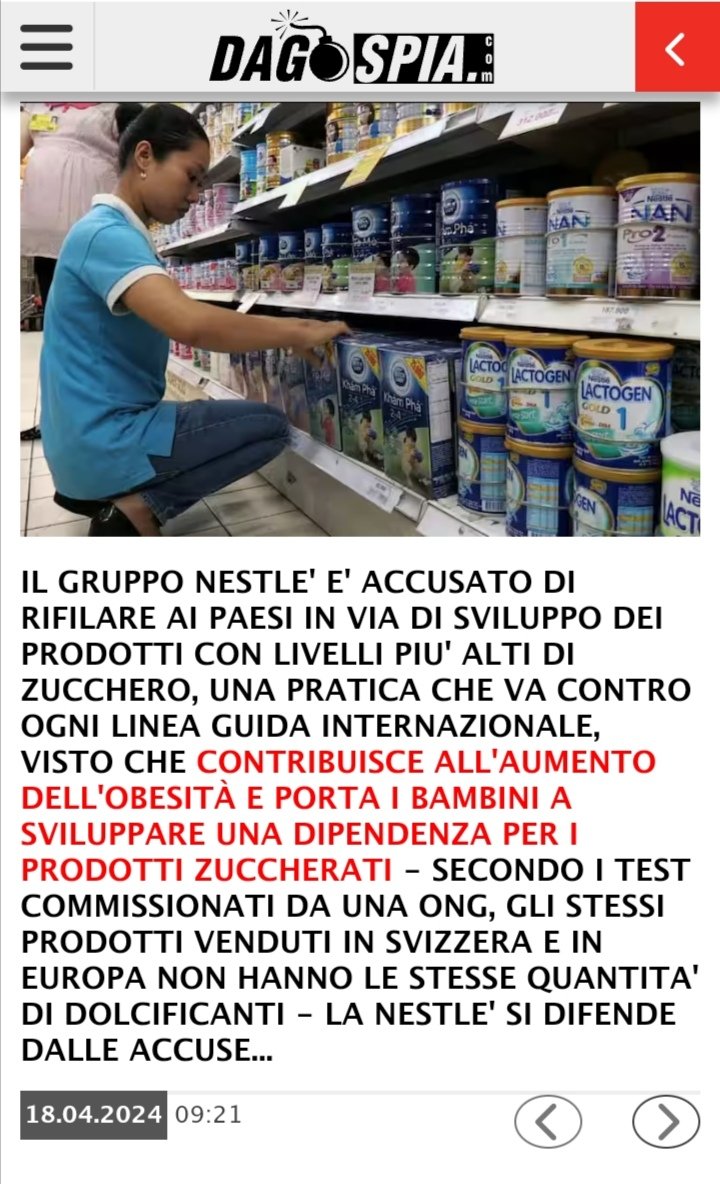 #Desiderio 1232: '#PublicEye ha quindi lanciato una petizione in cui si chiede a #Nestlé di porre fine a questo doppio standard 'ingiustificabile e dannoso''.

m.dagospia.com/il-gruppo-nest…

#Buongiorno #Ibfan #29aprile #April29 #29Avril #29deAbril #29Abril #29Apr