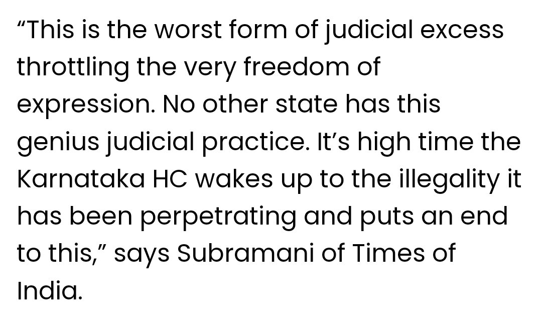 @dhanyarajendran @kavashivani Wow, quite an exhaustive, eye-opening piece on misusing courts for gag orders, 'pioneered' by Rajeev Chandrasekhar. Judicial excess seems to be a rather mild description - more like brazen judicial unprofessionalism/non-application of mind.