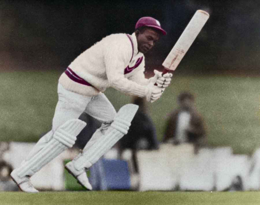 Roy Fredericks batting at Arundel at the start of the first of his three major tours to England, April 26th 1969. On his final tour in 1976 he scored 517 runs at 57.44 in the five Tests