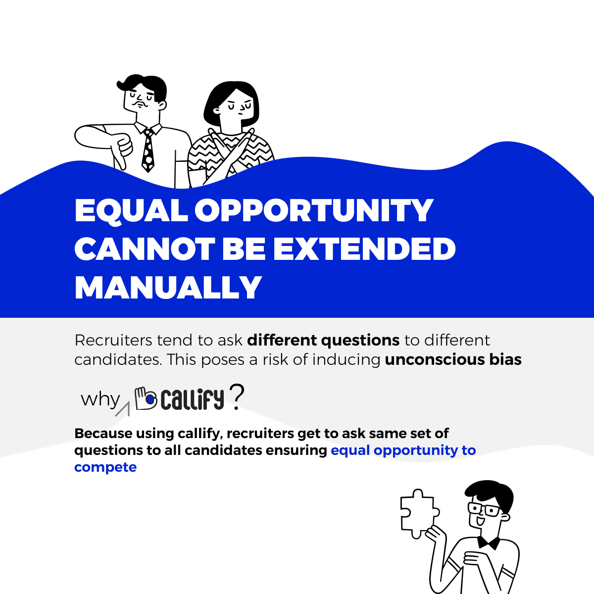 InCallify's tweet photo. In hiring, sometimes recruiters ask different questions to different people. This can create unfairness because it might lead to biases against some candidates. To avoid this, it's important to use methods that treat everyone the same way, so nobody feels unfairly judged. https://t.co/T8eagwDbyq