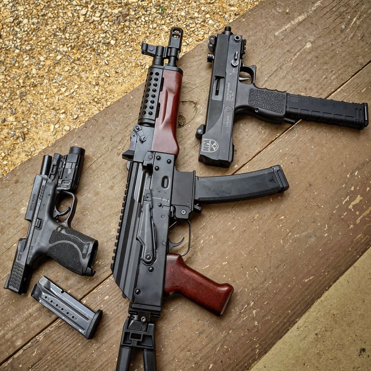 Bilge_Rat_Mil's tweet photo. #smithandwesson M&amp;P 2.0, Palmetto State Armory #AKV9, Masterpiece Arms #MP30T https://t.co/n0tdHI2nQL