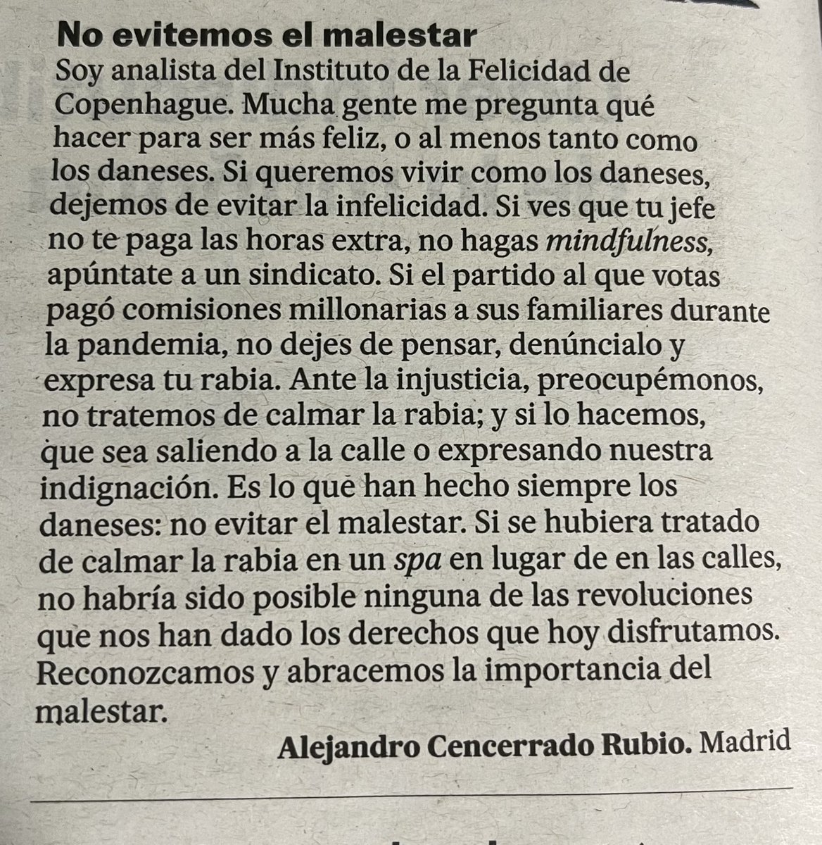 Qué hacer para ser más feliz: “Si ves que tu jefe no te paga las horas extra no hagas mindfulness; apúntate a un sindicato” Esta carta a la directora de El País 👇🏽