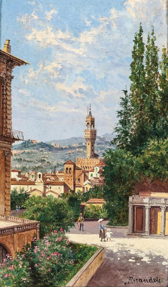 Antonietta Brandeis (Czech, 1848-1926) – Florence, a View of Palazzo Vecchio from the Boboli Gardens