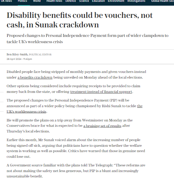 <a href="/RhonddaBryant/">Chris Bryant</a> And now the corrupt multi £millionaires in the Tory Party want to make every single person in the UK with a disability a third class citizen reliant on vouchers to feed, clothe &amp; support themselves.

For the love of God we need a general election to remove them from office.