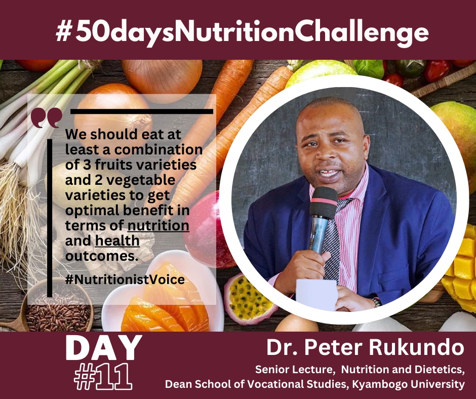 It's already Day 11/50

#FruitsbandVegetableIntakeCampaign 

Have you read a health Tip from Dr Peter Rukundo about this campaign ? 

#NutritionistVoice | #NutritionCommandCentre | #HealthyLiving