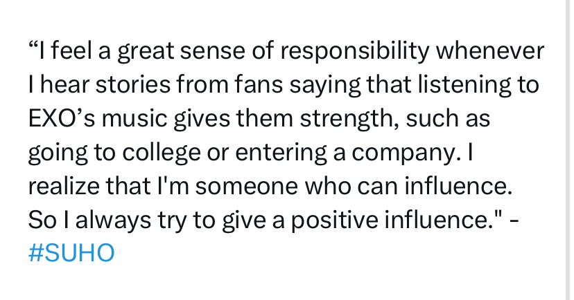 Junmyeon : 'Being popular isn't really that important. I just want to be someone who's remembered who put a good influence.'

i mean it when i say ppl need to learn some MORALS from him !!!