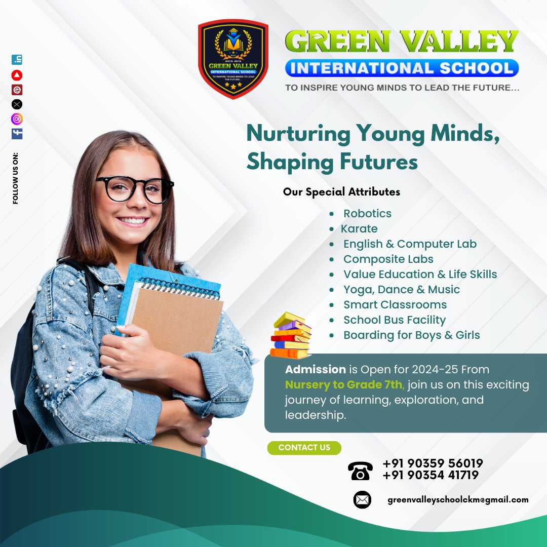 🎓 Nurturing young minds and shaping bright futures.

 Admissions for 2024-25 are now open! 

#greenvalleyschool #admissionopen #qualityeducation #education #internationalschool #greenvalley #enrollnow #educationforfuture #nursery #primary #school #GreenValleySchool #Admissions