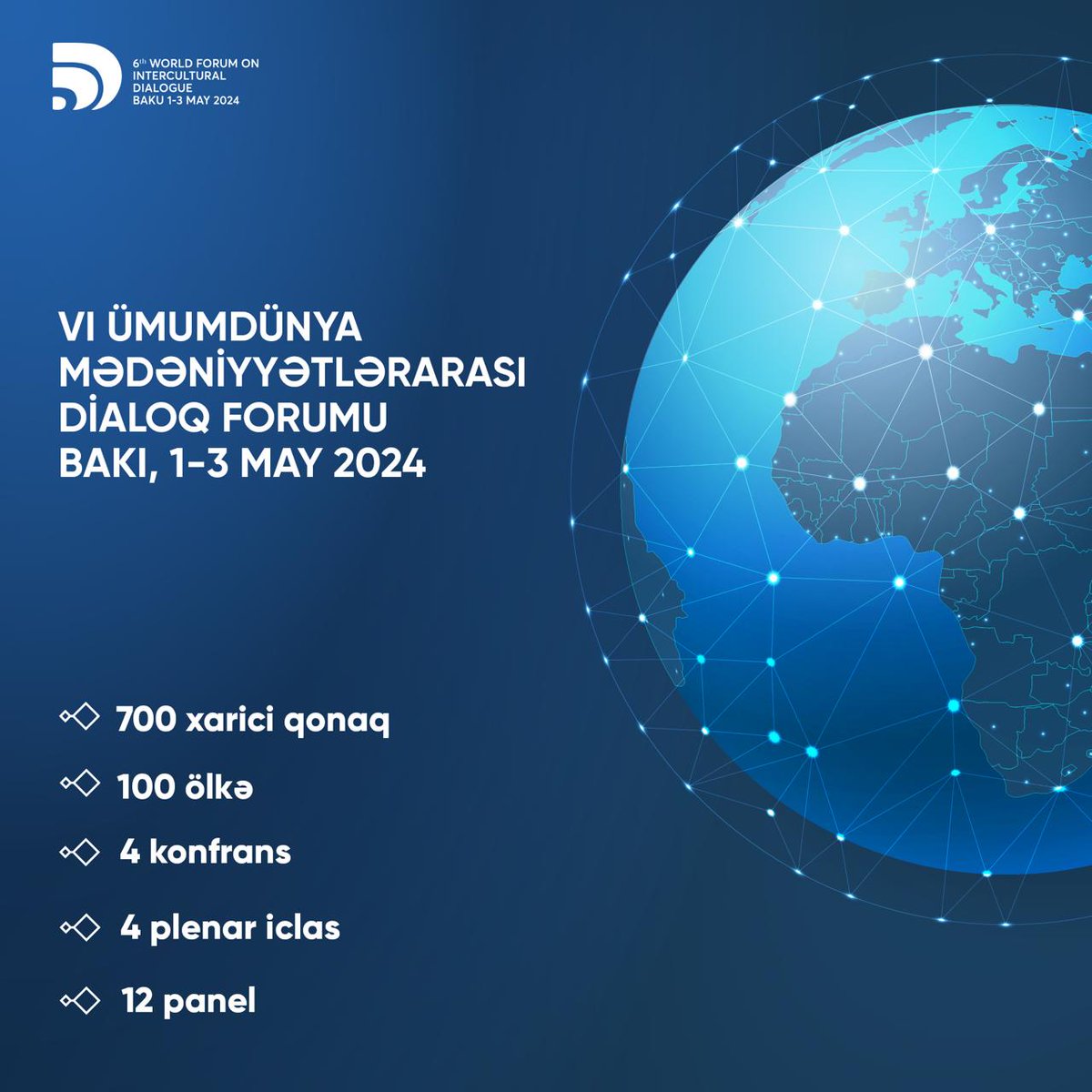 VI Ümumdünya Mədəniyyətlərarası Dialoq Forumuna xarici iştirakçılar üçün qeydiyyat prosesi uğurla başa çatıb

Ətraflı: t.ly/JsJqk

#Azerbaijan #WFID6 #DialogueForum #BakuProcess2024 #PeaceThroughDialogue #Dialogue4PeaceandGlobalSecurity #forum #multiculturalism