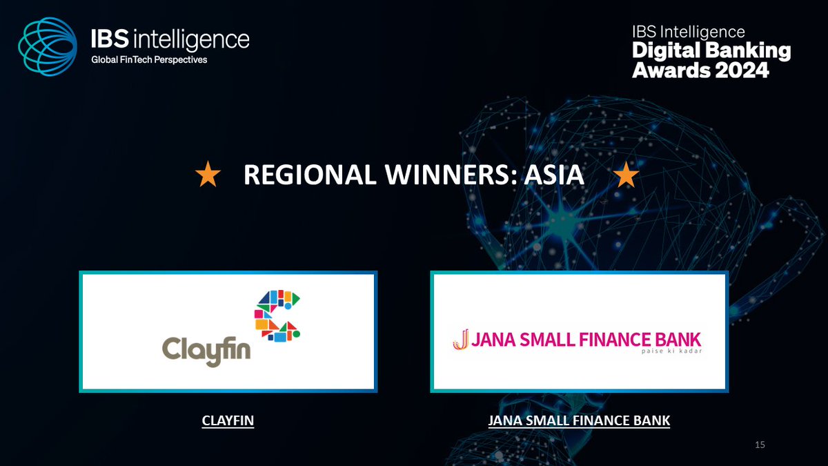 🌟Hats off to team @Clayfin_Tech  for their achievement at the Digital Banking Awards! 🏆

They've secured the title for:
Regional Winners : Asia

Let's toast to Clayfin's relentless pursuit of innovation in banking and financial services! 🥂

#BankingExcellence #Asia #BankTech